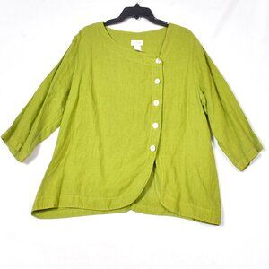Mosaic USA Women’s Blouse XL Green 100% Linen Asymmetrical Button Front